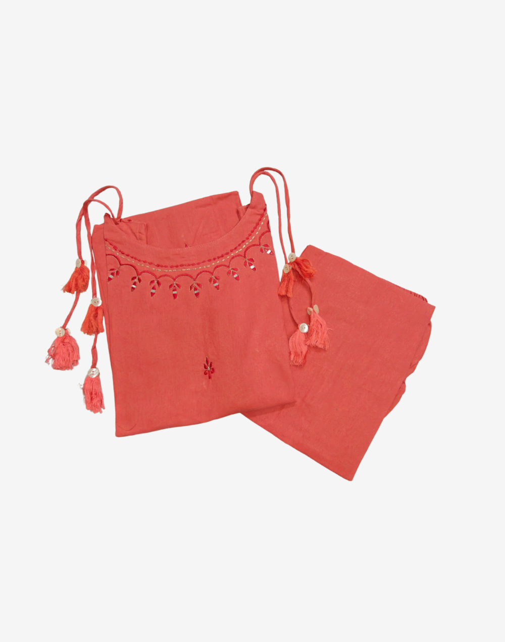 Orange 2 Pc Cord Set – Sleeveless Kurti with Pant by Aura Cottons