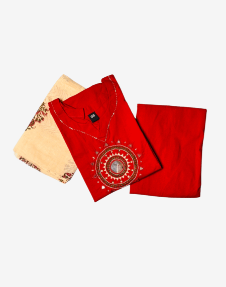 Sage green kurta set with floral prints and elegant dupatta – Aura Cottons