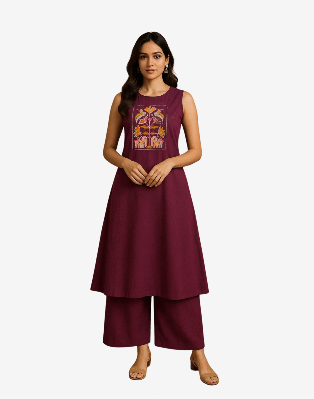 2 Pc Cord Set – Sleeveless Kurti with Pant by Aura Cottons