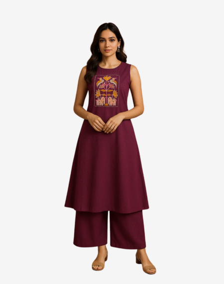 2 Pc Cord Set – Sleeveless Kurti with Pant by Aura Cottons